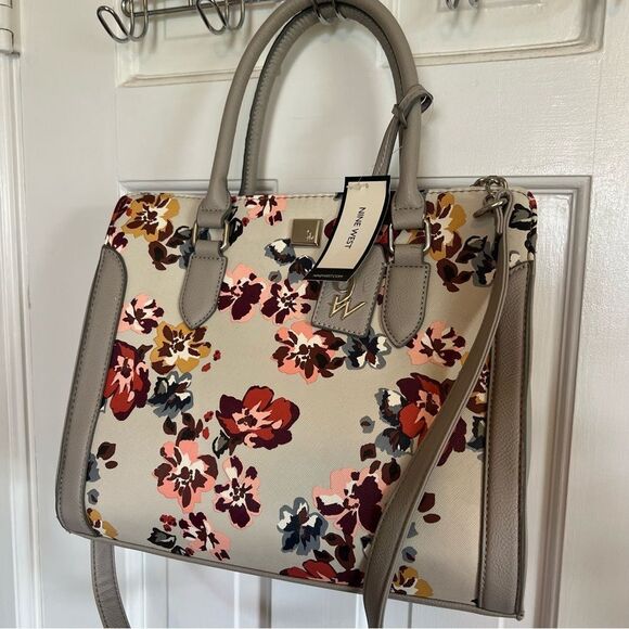 Nine West Gray and Pink Satchel with Floral Accents - Picture 3 of 7
